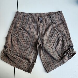 DKNY Jean Bermuda Shorts Women's Size 2 Brown Striped Pockets Cuffed